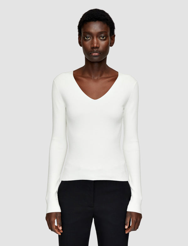 Joseph Silk Stretch V Neck Top Ivory
