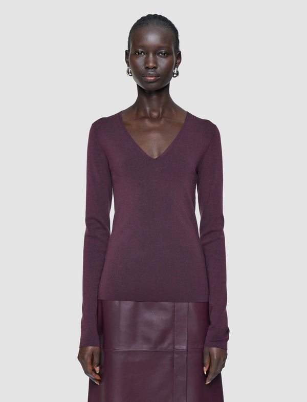 Joseph Silk Stretch V Neck Top Maraschino