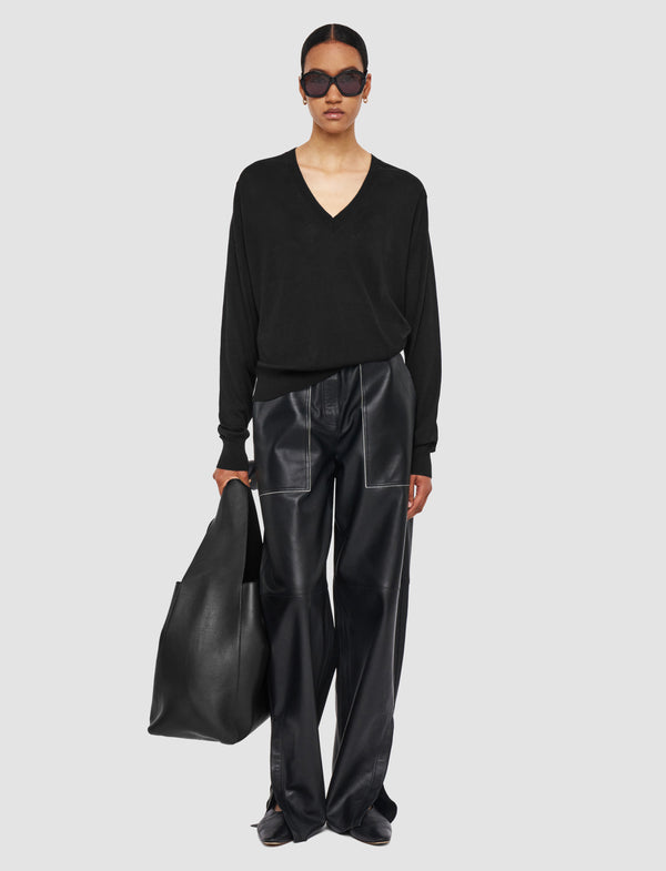 Joseph Superfine Cotton Silk V Neck Jumper Black