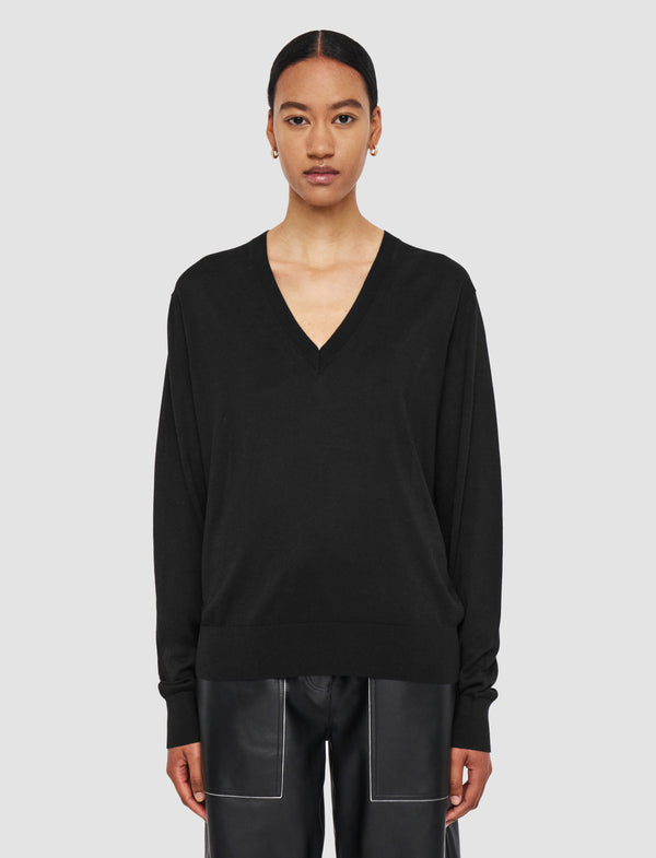 Joseph Superfine Cotton Silk V Neck Jumper Black