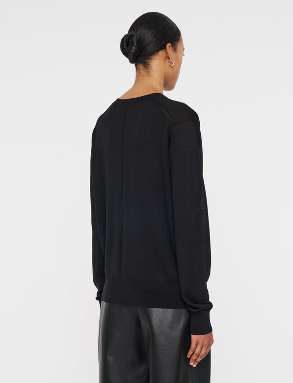 Joseph Superfine Cotton Silk V Neck Jumper Black