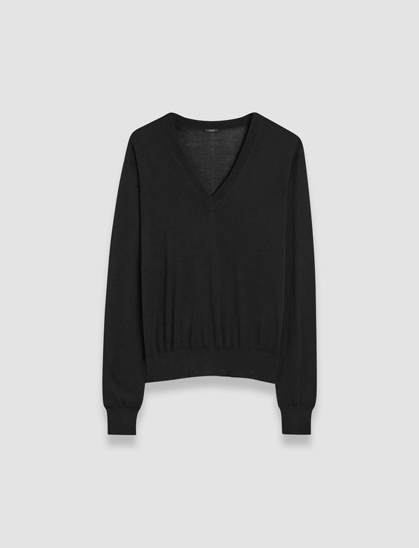 joseph Superfine Cotton Silk V Neck Jumper Black