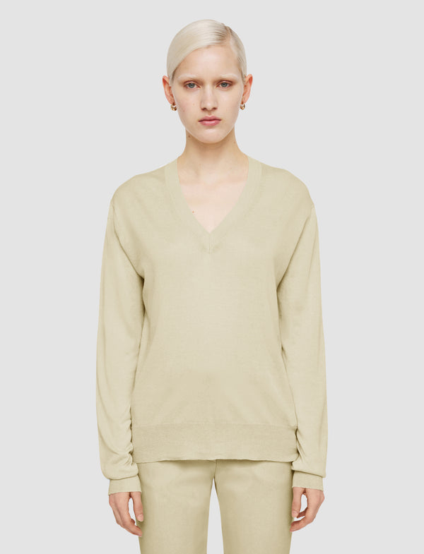 Joseph Superfine Cotton Silk V Neck Jumper Quail