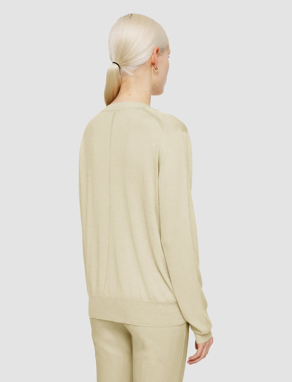 Joseph Superfine Cotton Silk V Neck Jumper Quail