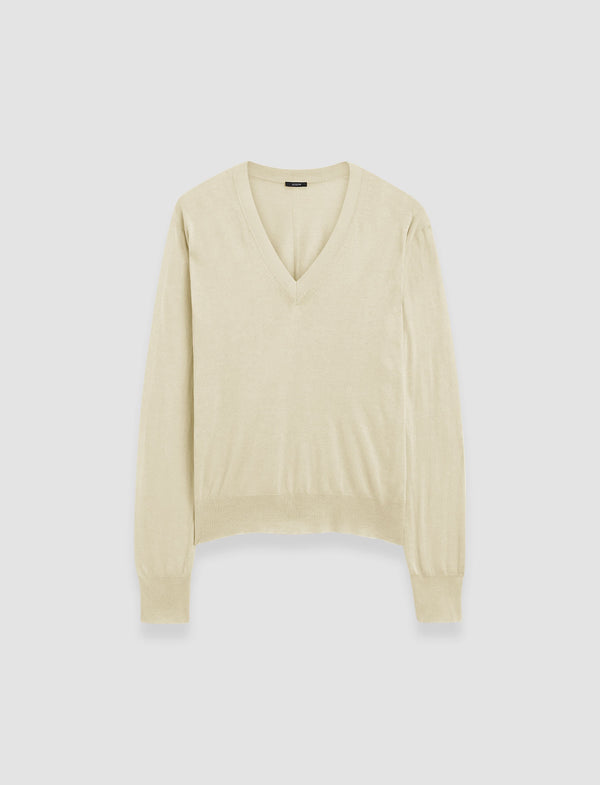 joseph Superfine Cotton Silk V Neck Jumper Quail