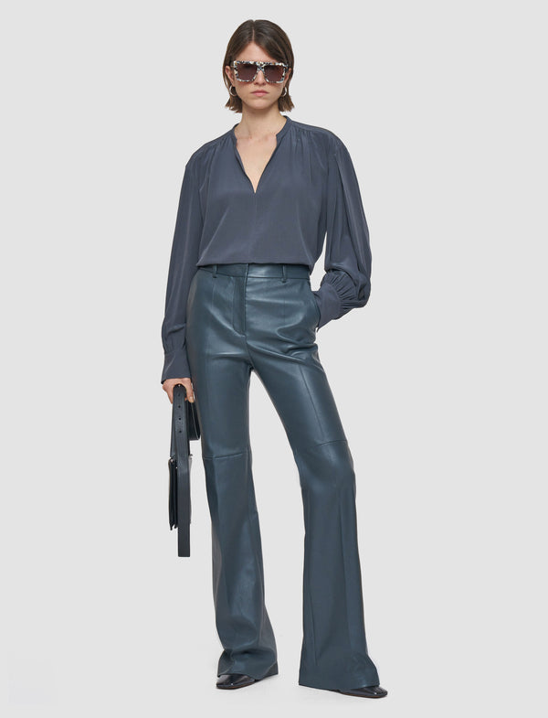 Joseph Tafira Leather Stretch Trousers Smoke