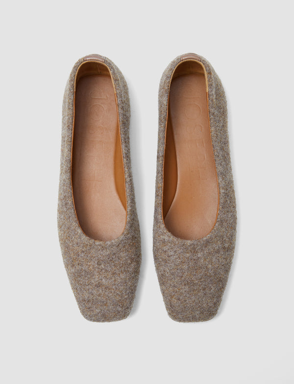 Joseph Textured Wool Ballerinas Mushroom