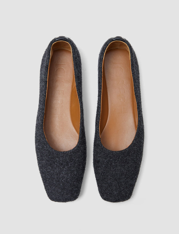 Joseph Textured Wool Ballerinas Smoke