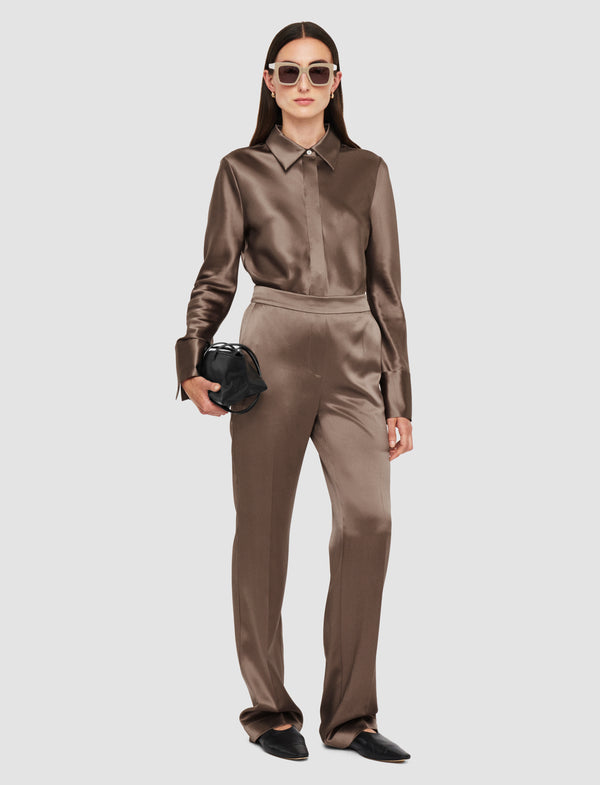 Joseph Tova Silk Satin Trousers Escargot