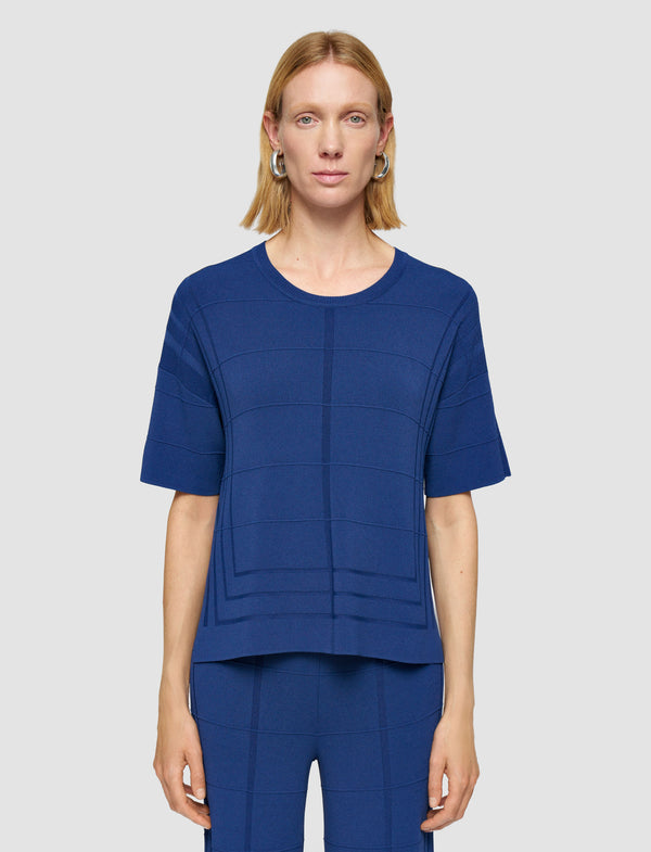 Joseph Viscose Grid Knit T-Shirt Cobalt