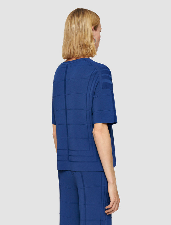 Joseph Viscose Grid Knit T-Shirt Cobalt