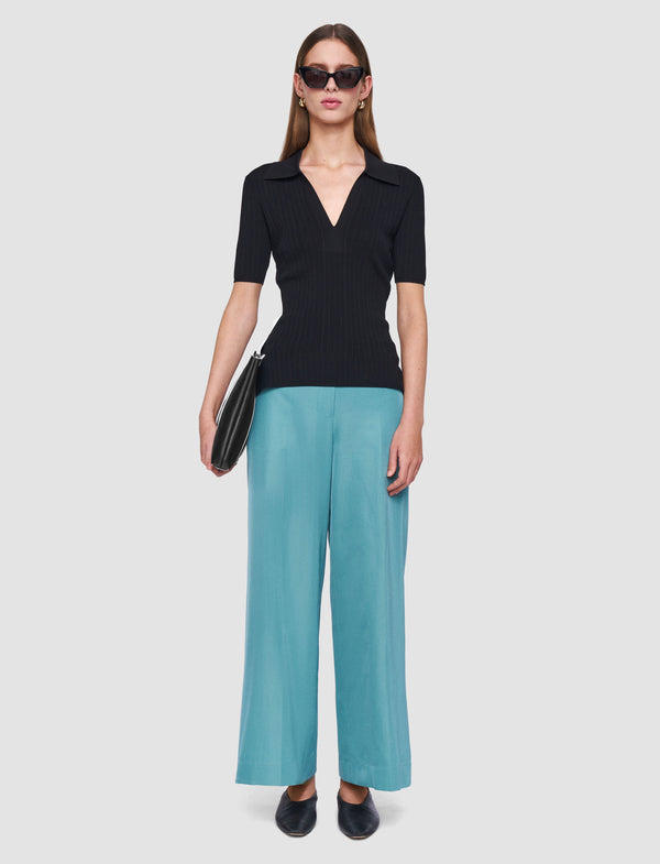 Joseph Viscose Rib Knit Polo Top Black