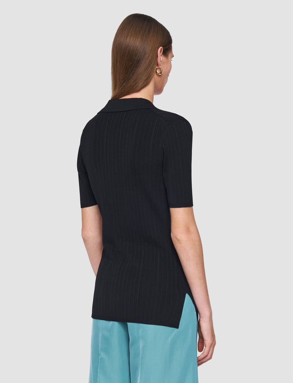 Joseph Viscose Rib Knit Polo Top Black