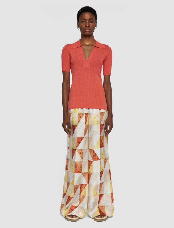 Joseph Viscose Rib Knit Polo Top Sundown