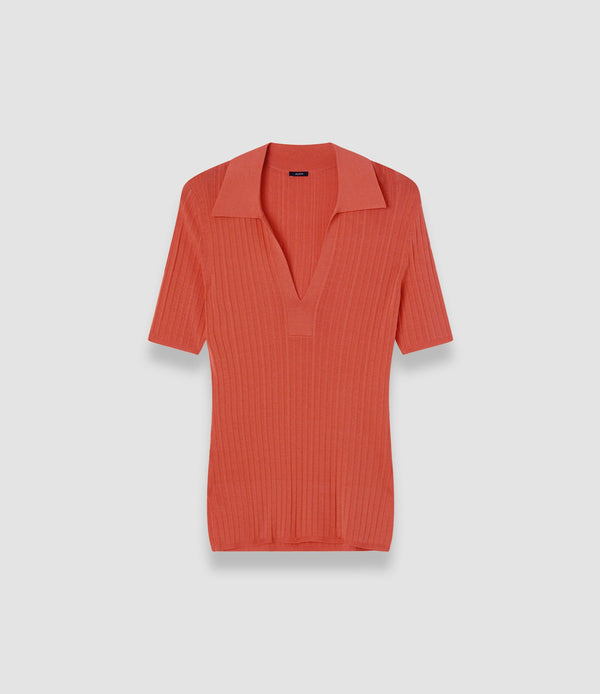 joseph Viscose Rib Knit Polo Top Sundown