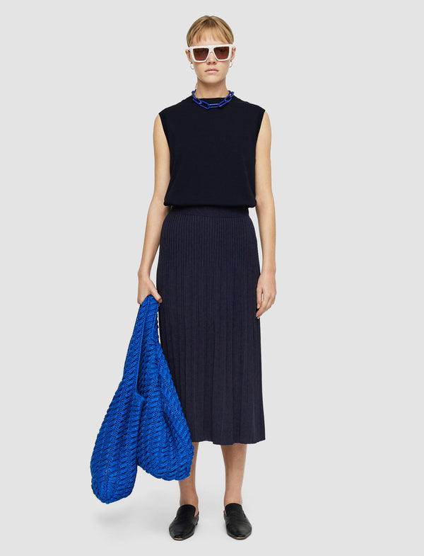 Joseph Viscose Rib Knit Skirt Navy