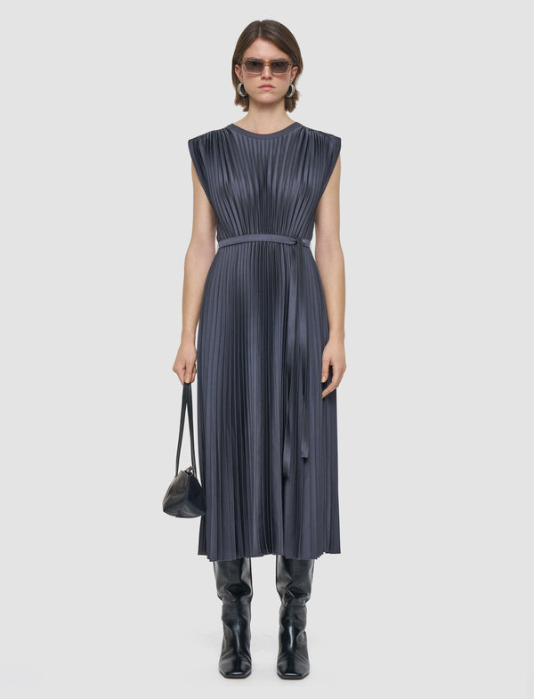 Joseph Volta Knit Weave Plissé Dress Smoke