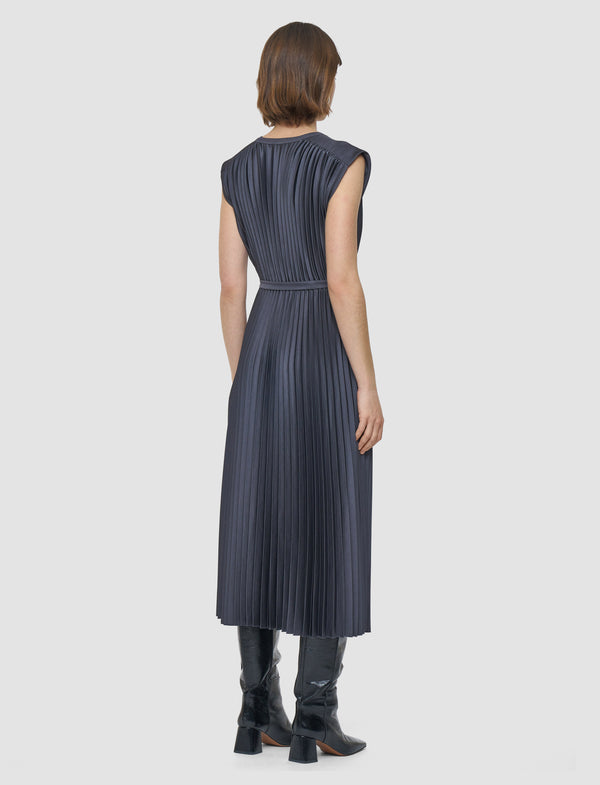 Joseph Volta Knit Weave Plissé Dress Smoke