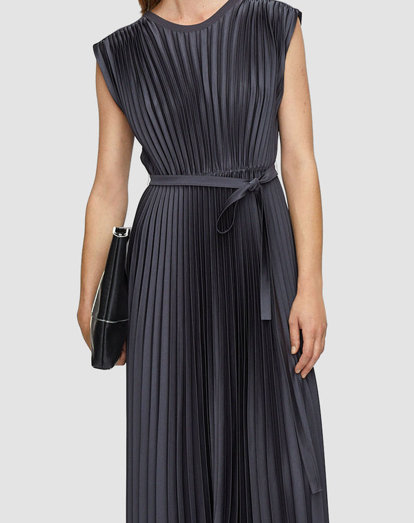 Joseph Volta Knit Weave Plissé Dress Smoke