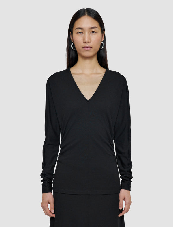 Joseph Wool Jersey V Neck Top Black