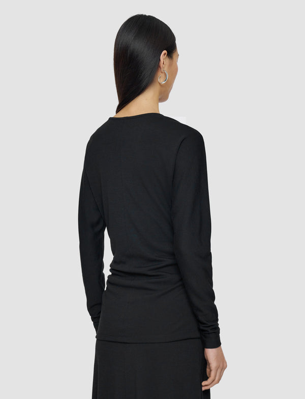Joseph Wool Jersey V Neck Top Black