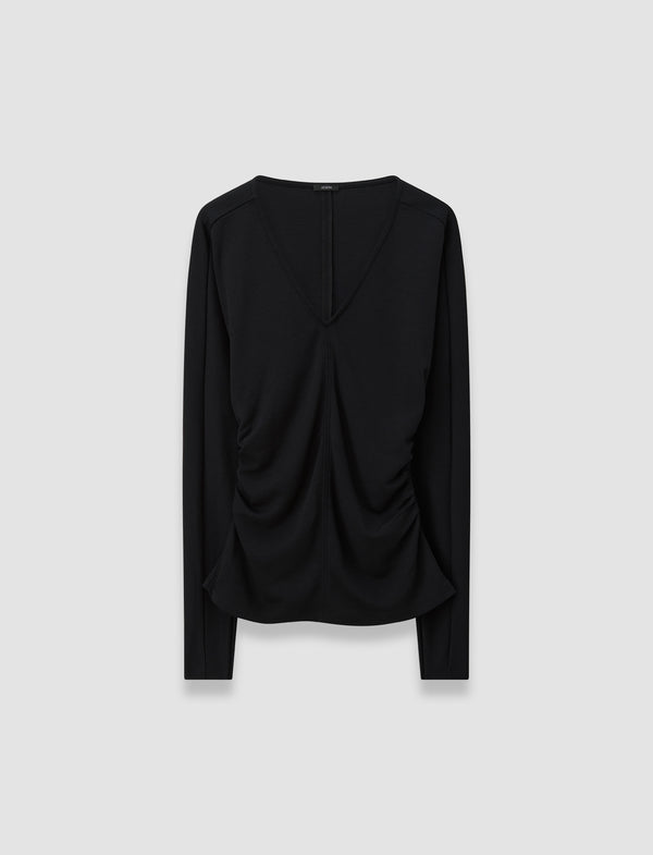 joseph Wool Jersey V Neck Top Black