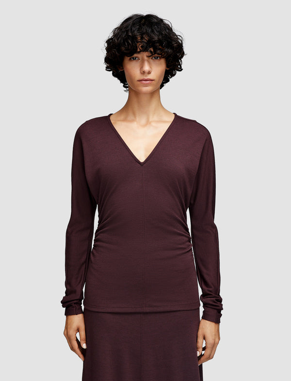 Joseph Wool Jersey V Neck Top Maraschino