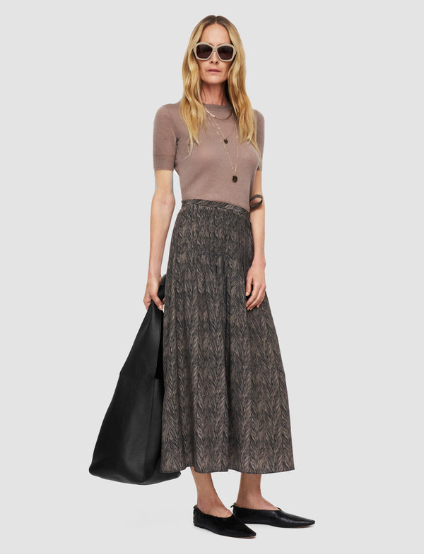Joseph Lavy Crepe De Chine Print Silk Skirt Black/Escargot
