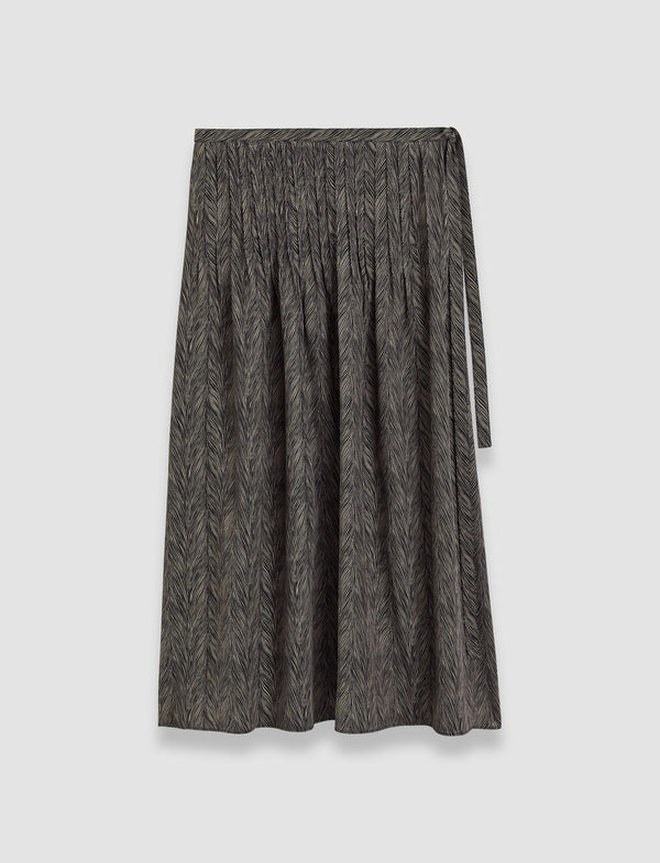 joseph Lavy Crepe de Chine Print Silk Skirt Black/Escargot