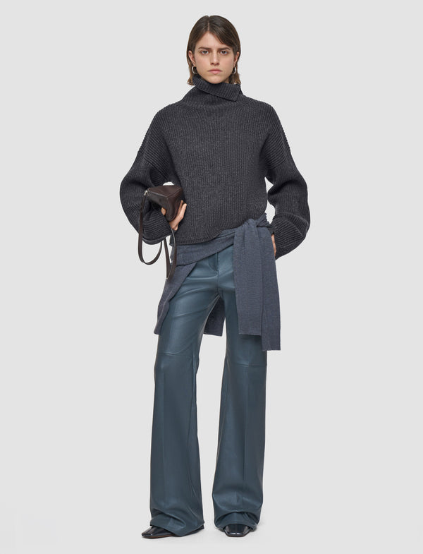 Joseph Light Cardigan Stitch High Neck Jumper Smoke