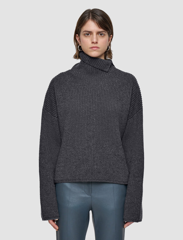 Joseph Light Cardigan Stitch High Neck Jumper Smoke