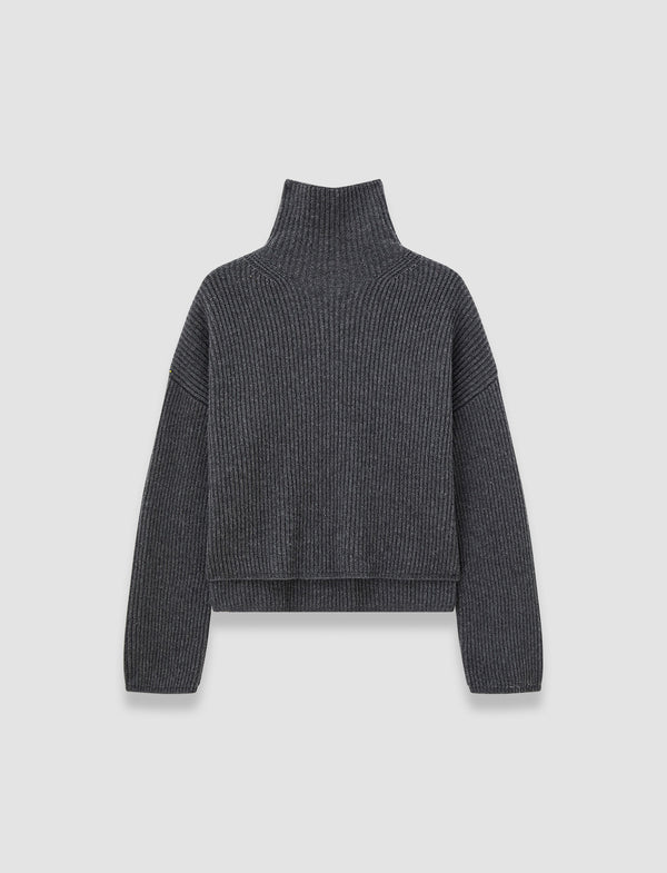 joseph Light Cardigan Stitch High Neck Jumper Smoke