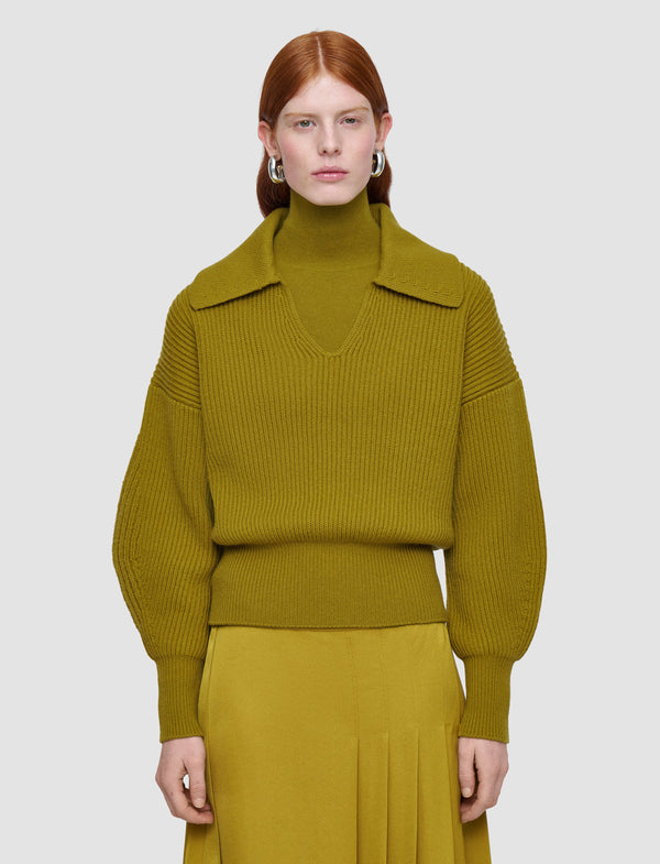 Joseph Light Cardigan Stitch Open Neck Jumper Amber