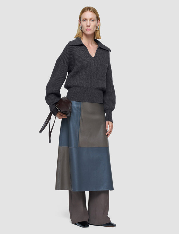 Joseph Light Cardigan Stitch Open Neck Jumper Smoke