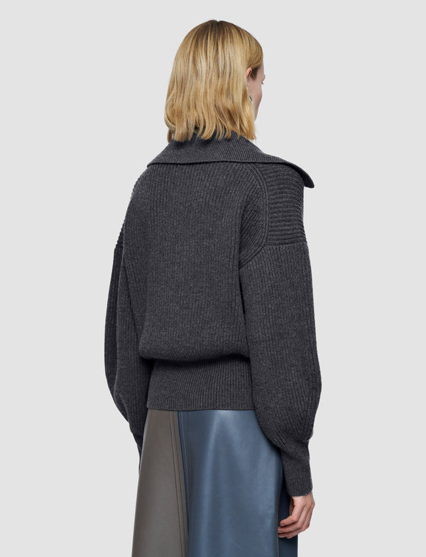 Joseph Light Cardigan Stitch Open Neck Jumper Smoke