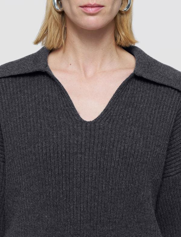 Joseph Light Cardigan Stitch Open Neck Jumper Smoke