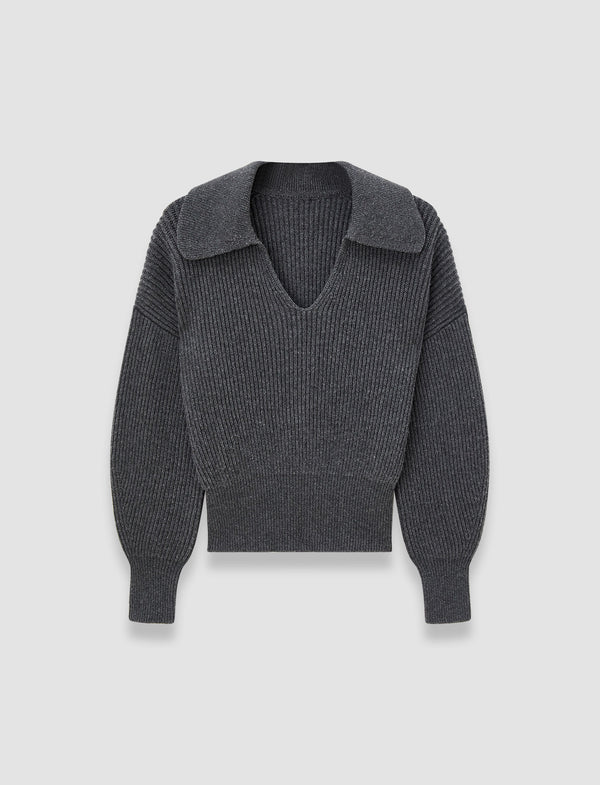 joseph Light Cardigan Stitch Open Neck Jumper Smoke