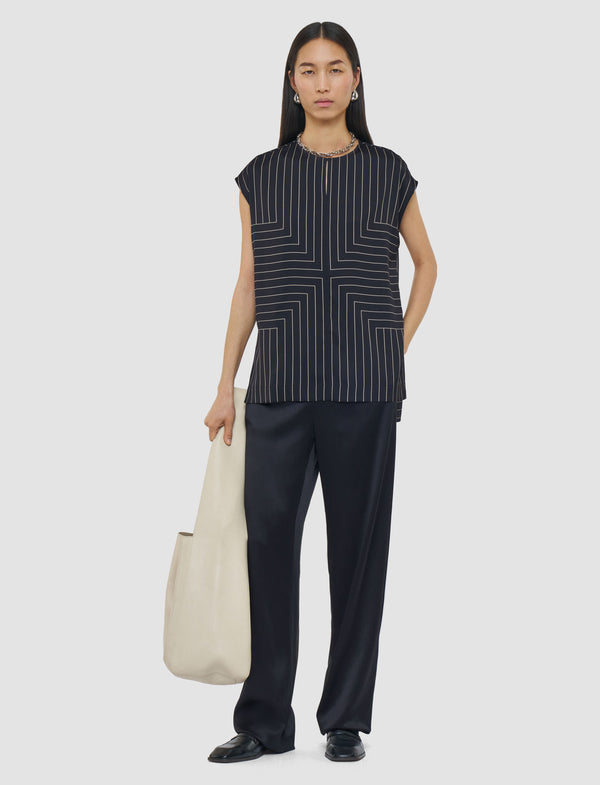 Joseph Louison Geometric Print Silk Top Black/Affogato