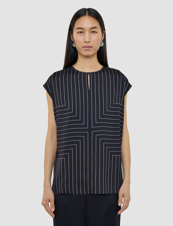 Joseph Louison Geometric Print Silk Top Black/Affogato