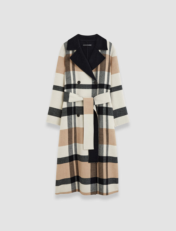 joseph Merton Reversible Check Wool Coat Blusher Combo