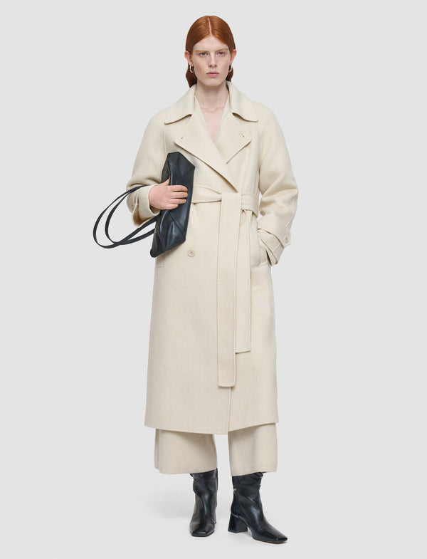 Joseph Navarre Linear Double Face Wool Coat Ivory/Affogato
