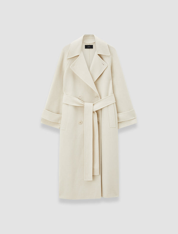 joseph Navarre Linear Double Face Wool Coat Ivory/Affogato