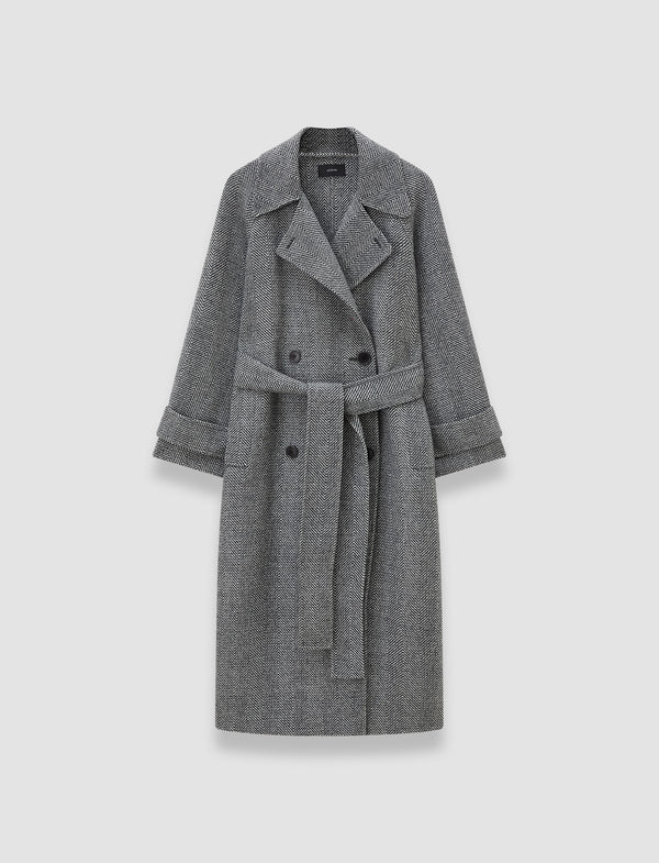 joseph Navarre Linear Double Face Wool Coat Ivory/Smoke
