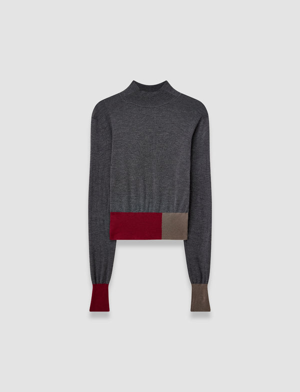joseph Overlay Cashair Mock Neck Jumper Smoke Combo