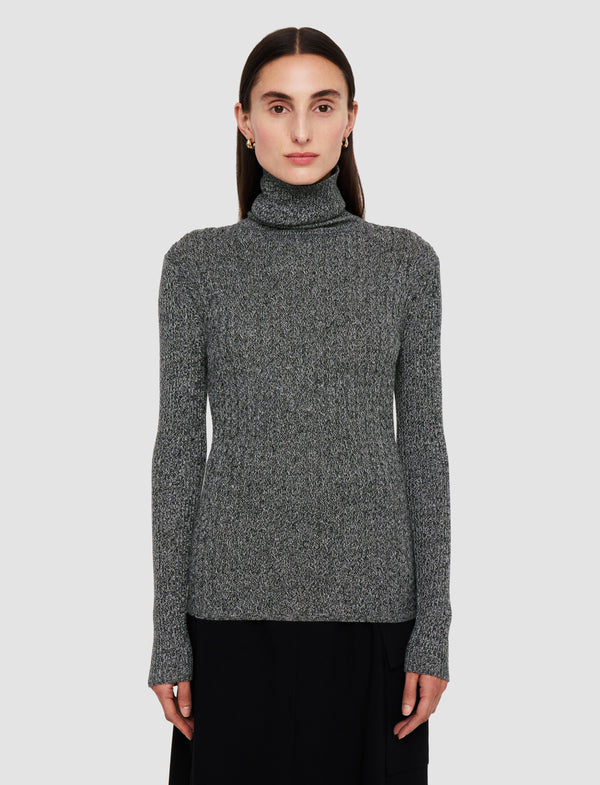 Joseph Ribbed Cable Knit High Neck Jumper Ivory/Black