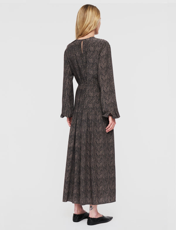 Joseph Sibelle Crepe De Chine Print Silk Dress Black/Escargot