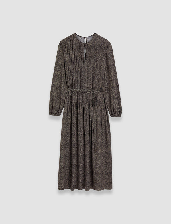 joseph Sibelle Crepe de Chine Print Silk Dress Black/Escargot