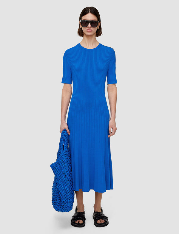 Joseph Viscose Rib Knit Short Sleeve Dress Ultramarine