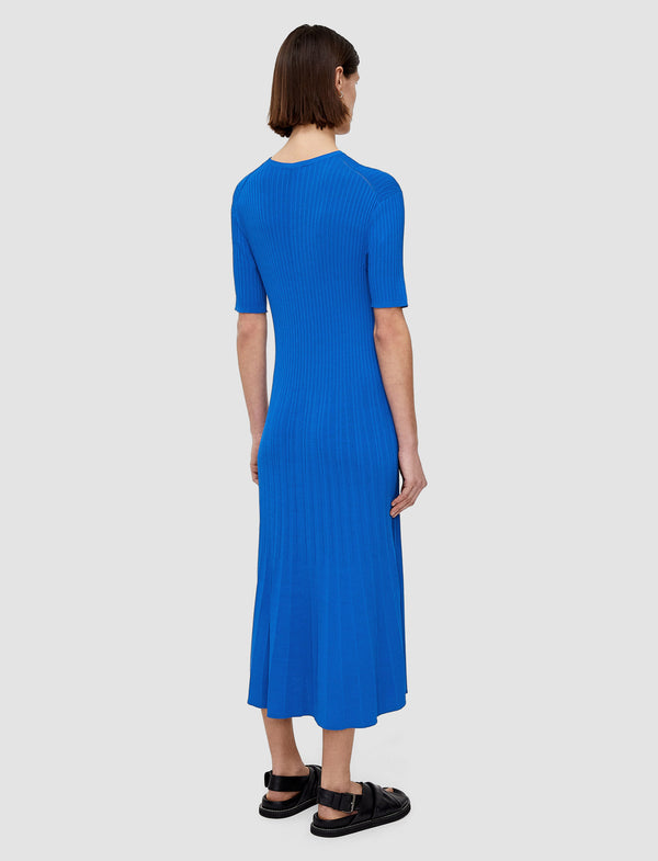 Joseph Viscose Rib Knit Short Sleeve Dress Ultramarine