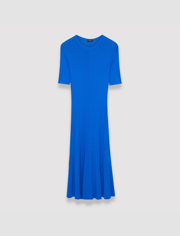 joseph Viscose Rib Knit Short Sleeve Dress Ultramarine